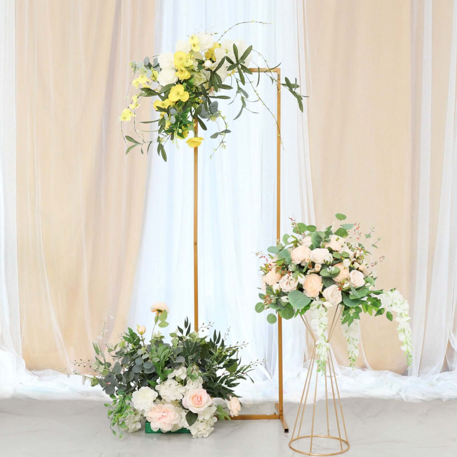 Wedding Arch Slim Gold Metal Rectangular Design Backdrop Stand - Floral Display Frame 6.5ft - Bell Racket Store