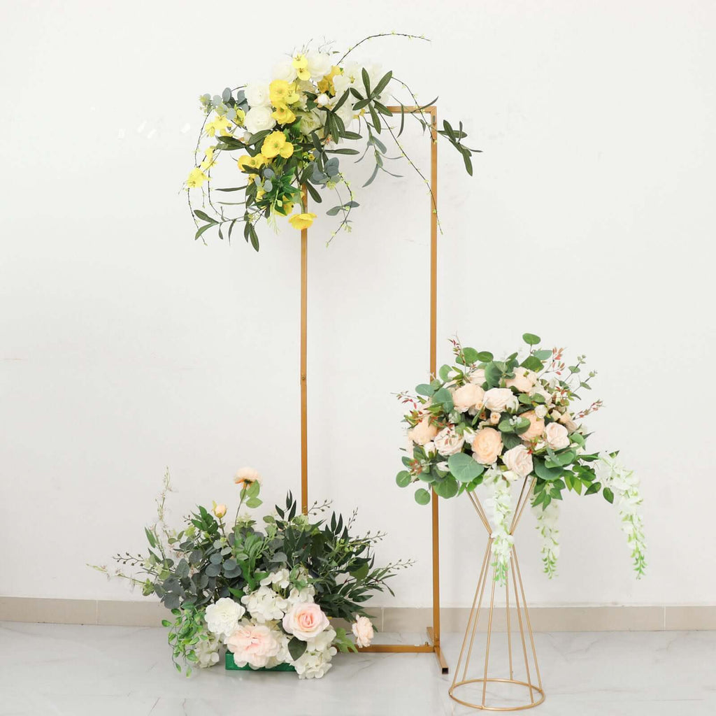 Wedding Arch Slim Gold Metal Rectangular Design Backdrop Stand - Floral Display Frame 6.5ft - Bell Racket Store