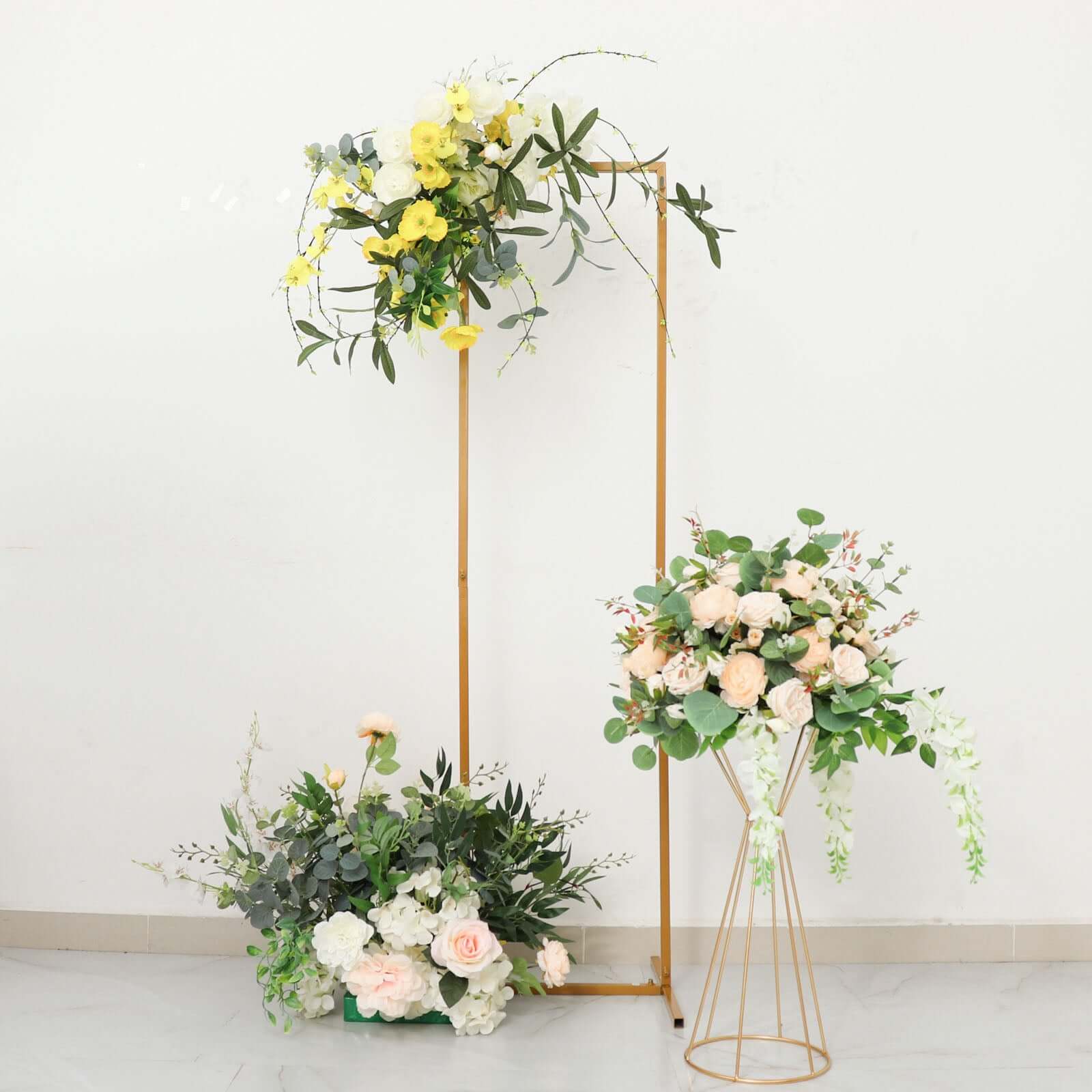 Wedding Arch Slim Gold Metal Rectangular Design Backdrop Stand - Floral Display Frame 6.5ft - Bell Racket Store