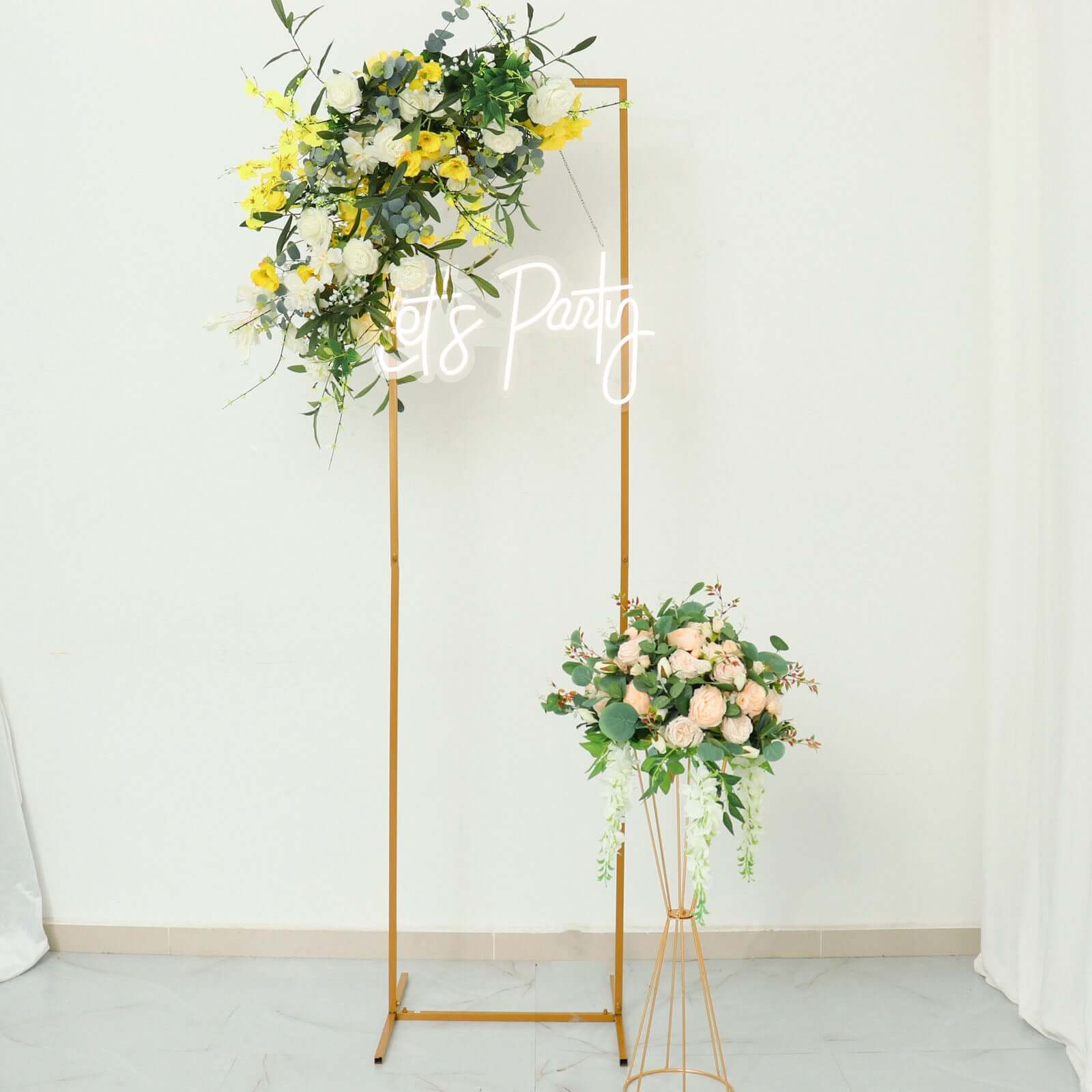 Wedding Arch Slim Gold Metal Rectangular Design Backdrop Stand - Floral Display Frame 6.5ft - Bell Racket Store