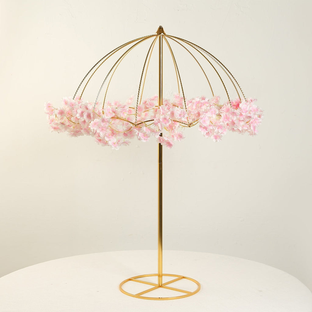 Wedding Centerpiece Umbrella Design Metal Gold - Round Base Floral Frame Stand 42" - Bell Racket Store