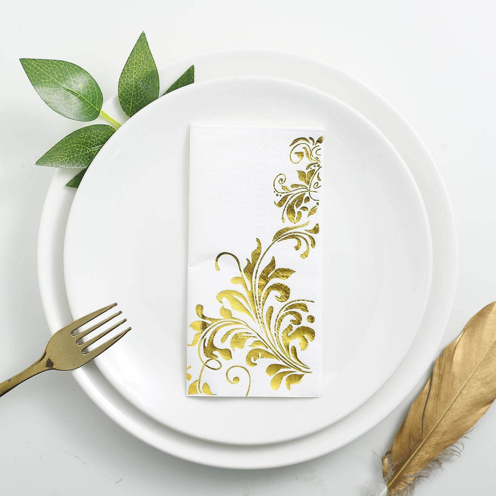 20-Pack Paper Dinner Napkins with Floral Design Metallic Gold - Disposable 3 Ply Cocktail Napkins for Weddings