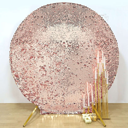 7.5ft Sparkly Rose Gold Double Sided Big Payette Sequin Wedding Arbor Cover, Round Fitted Backdrop Arch Cover