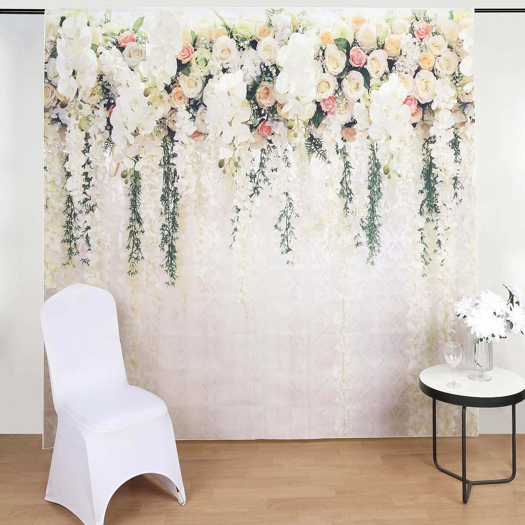 8ftx8ft White Rose and Flowers Floral Print Vinyl Photography Backdrop