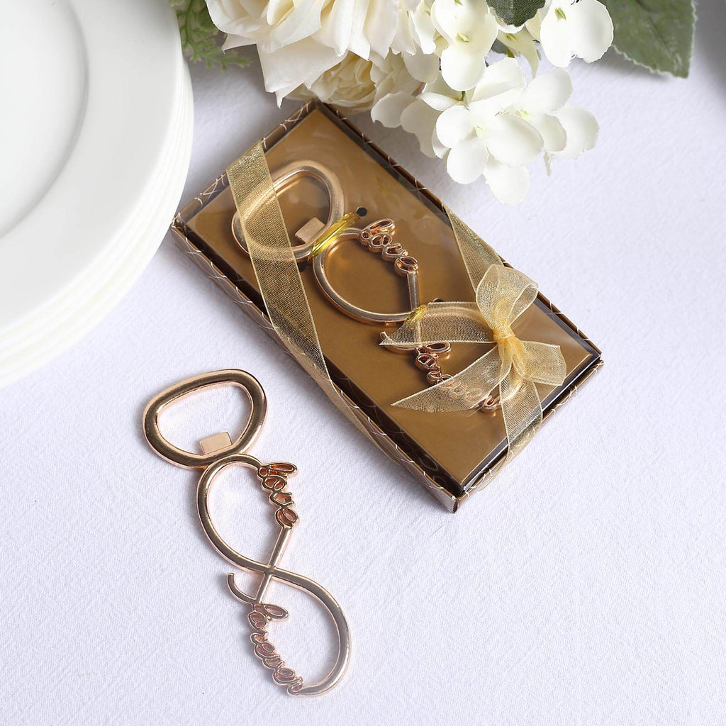 4" Gold Metal Infinity Sign "Love Forever" Bottle Opener Party Favors, Pre-Packed Wedding Souvenir Gift