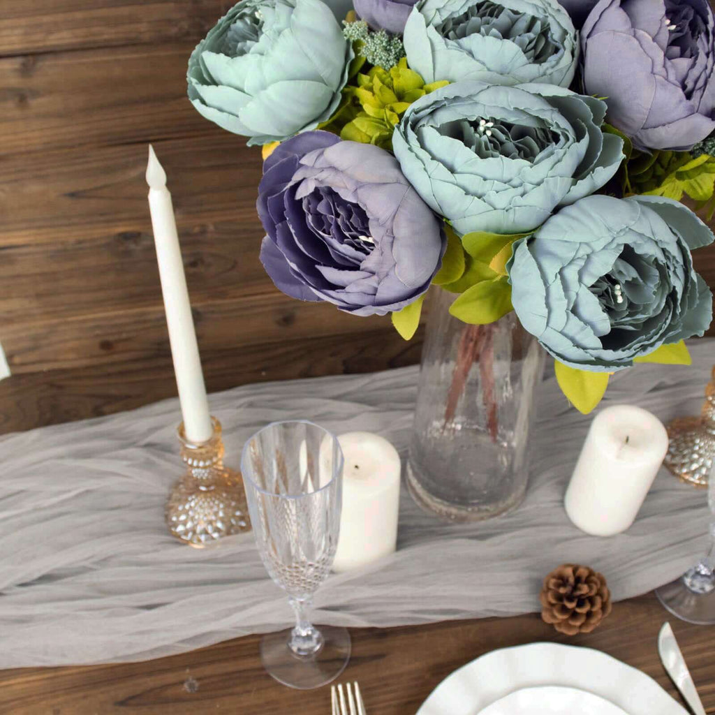 2 Pack 19" Dusty Blue Artificial Peony Flower Wedding Bouquets, Faux Silk Flower Arrangements