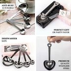 Set of 4 Engraved Silver Heart Measuring Spoon Wedding Party Favors Set, Free Gift Box & Thank You Tag Included