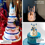 Cake Topper Figurine Fairytale Princess Castle Design Blue and White - Decoration for Baby Showers 8.5"