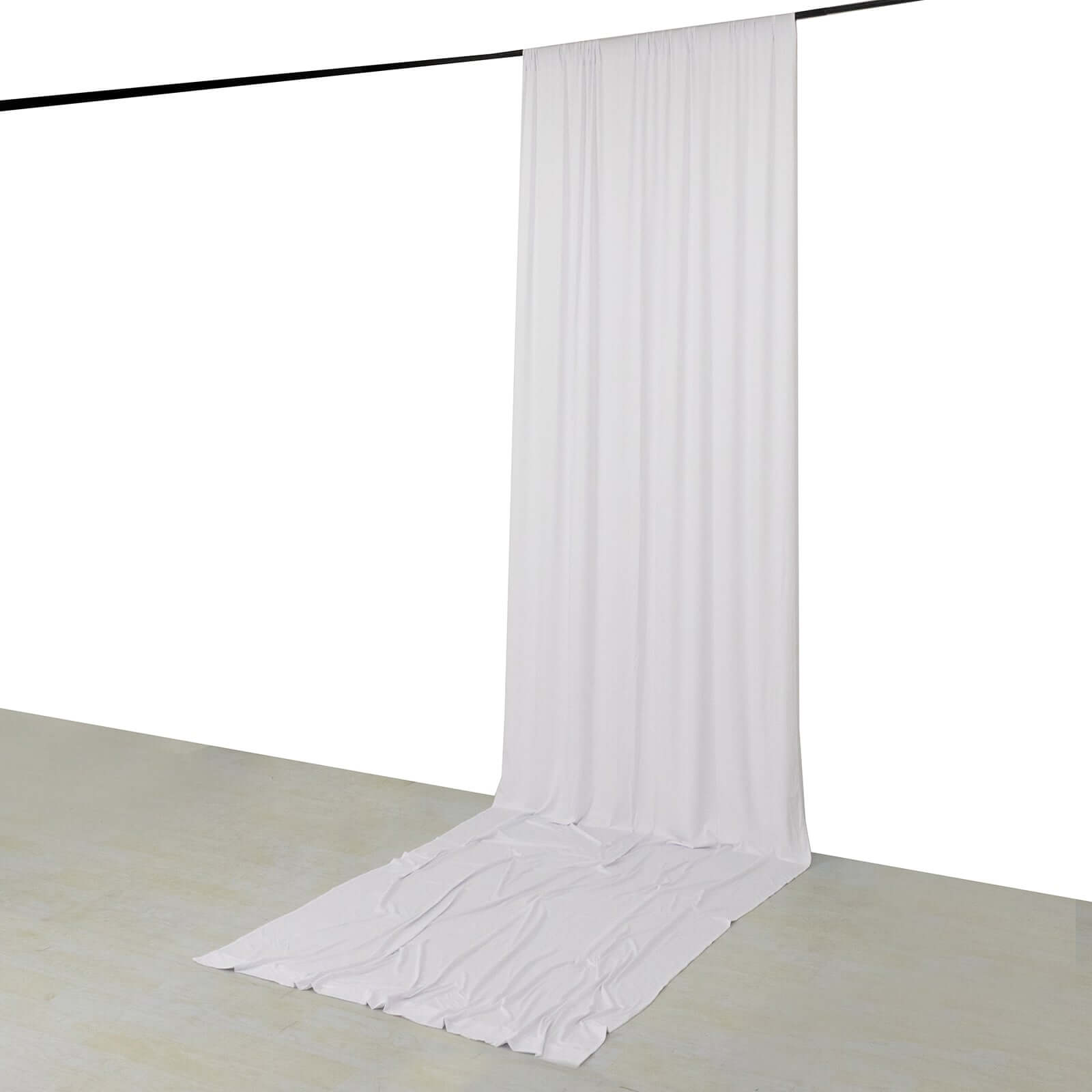 White 4 - Way Stretch Spandex Event Curtain Drapes, Wrinkle Free Backdrop Event Panel with Rod Pockets - 5ftx16ft - Bell Racket Store
