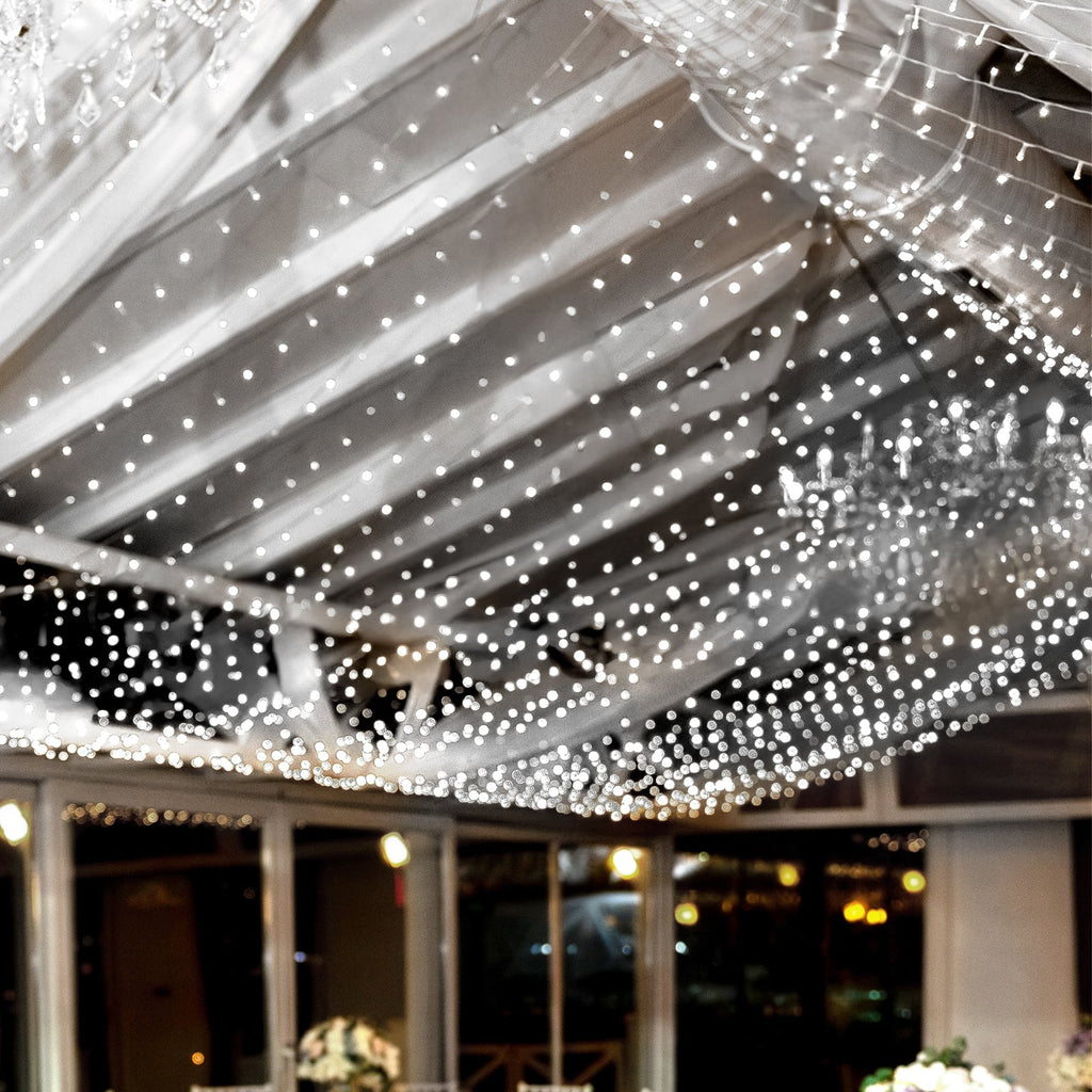 White 600 LED Twinkle Fairy Lights with 8 Modes, Plug In Connectable Curtain String Lights - 10ftx20ft - Bell Racket Store