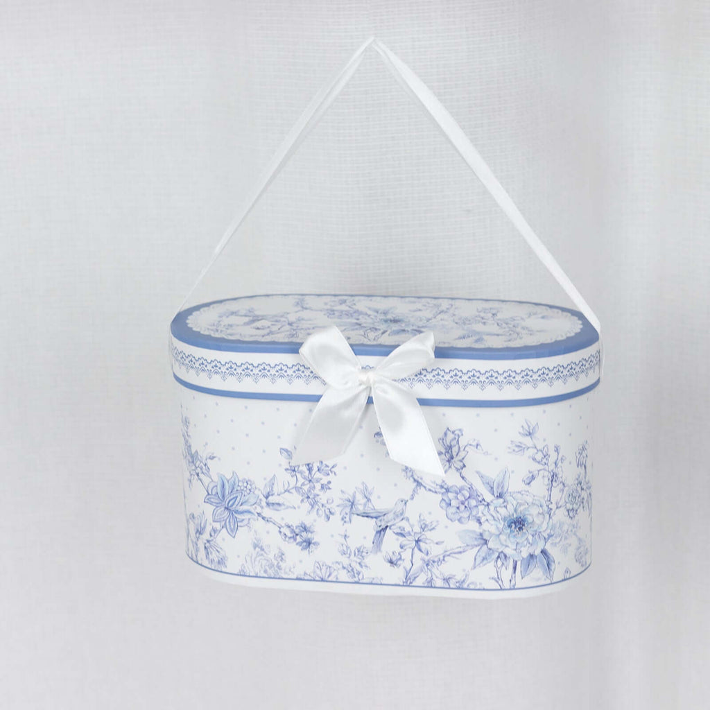 White Blue French Toile Bridal Shower Gift Set, 2 Pack Porcelain Tea Cups With Matching Keepsake Gift Box and Satin Ribbon Handle - Bell Racket Store