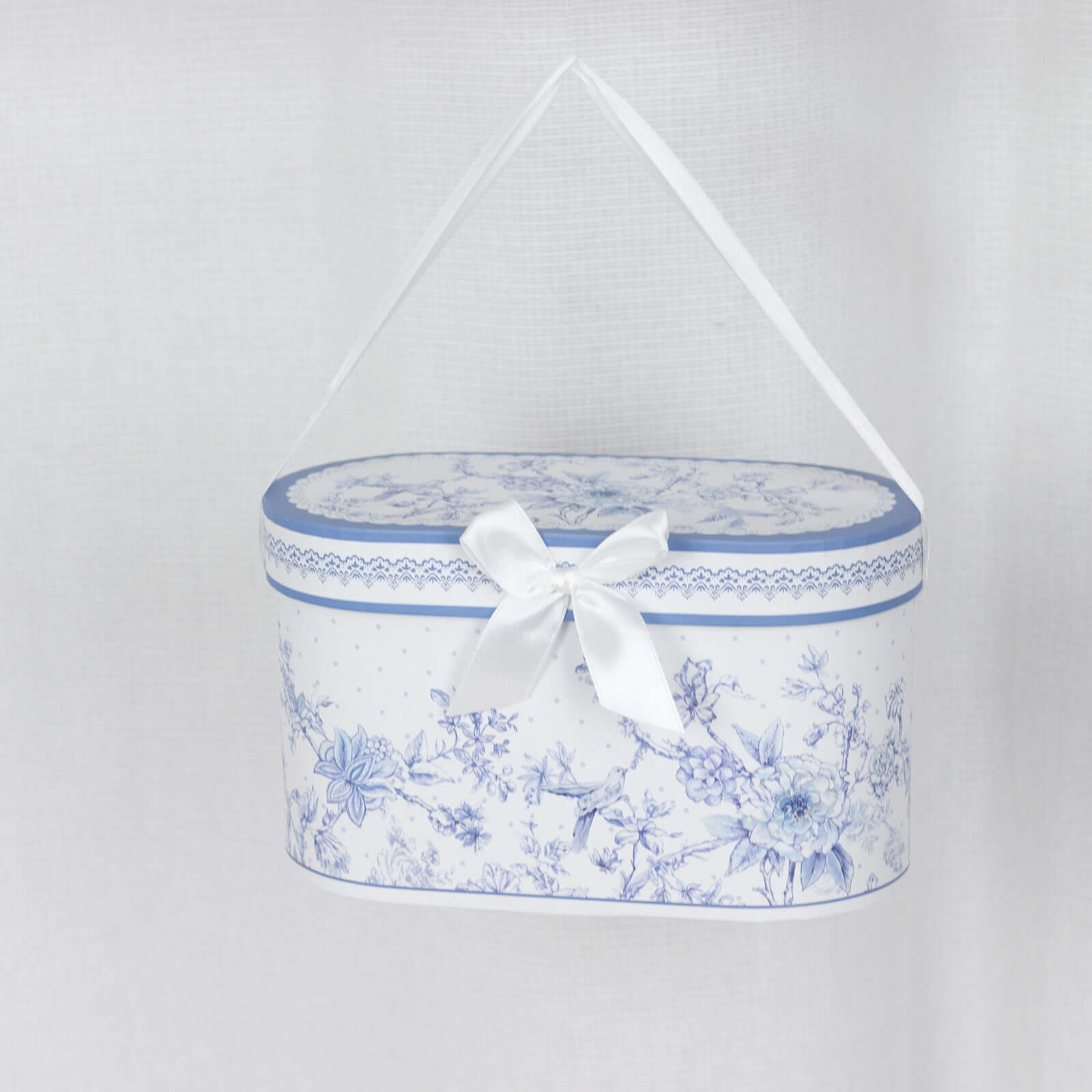 White Blue French Toile Bridal Shower Gift Set, 2 Pack Porcelain Tea Cups With Matching Keepsake Gift Box and Satin Ribbon Handle - Bell Racket Store