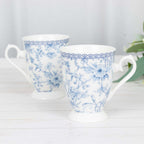 White Blue French Toile Bridal Shower Gift Set, 2 Pack Porcelain Tea Cups With Matching Keepsake Gift Box and Satin Ribbon Handle - Bell Racket Store