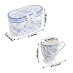 White Blue French Toile Bridal Shower Gift Set, 2 Pack Porcelain Tea Cups With Matching Keepsake Gift Box and Satin Ribbon Handle - Bell Racket Store