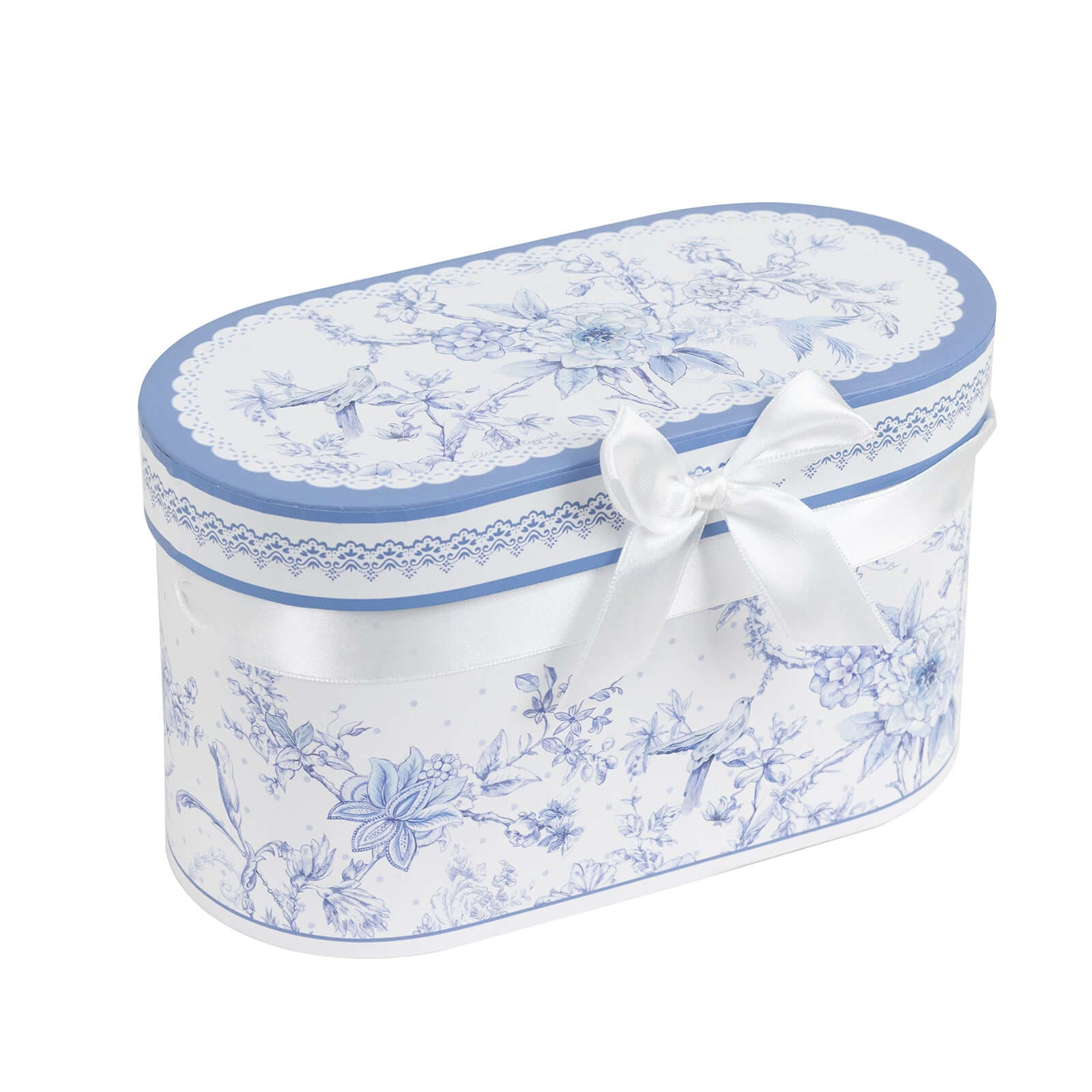 White Blue French Toile Bridal Shower Gift Set, 2 Pack Porcelain Tea Cups With Matching Keepsake Gift Box and Satin Ribbon Handle - Bell Racket Store