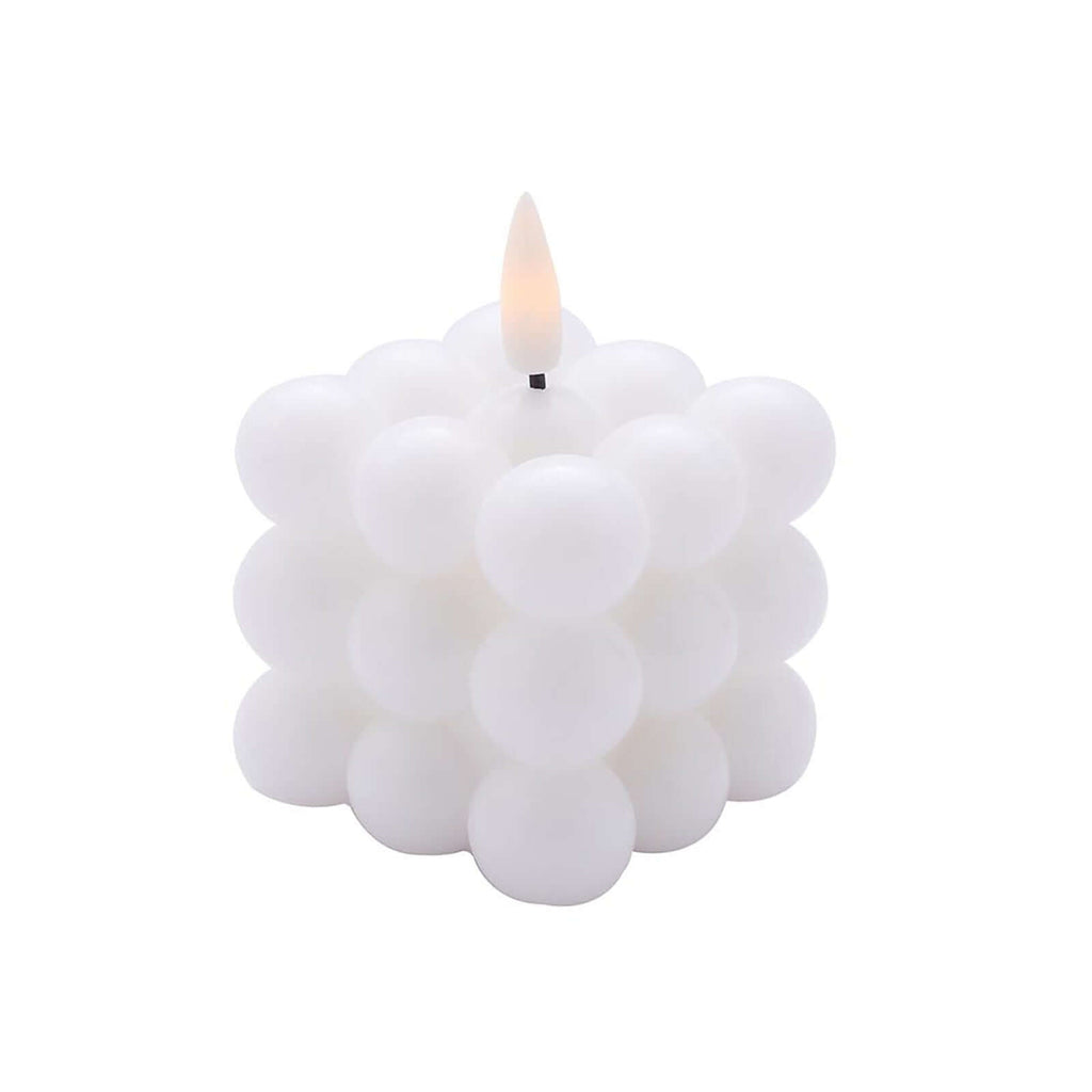 2-Pack LED Flameless Cube Candles Flickering Warm White/White - Battery Operated Bubble Design 2"