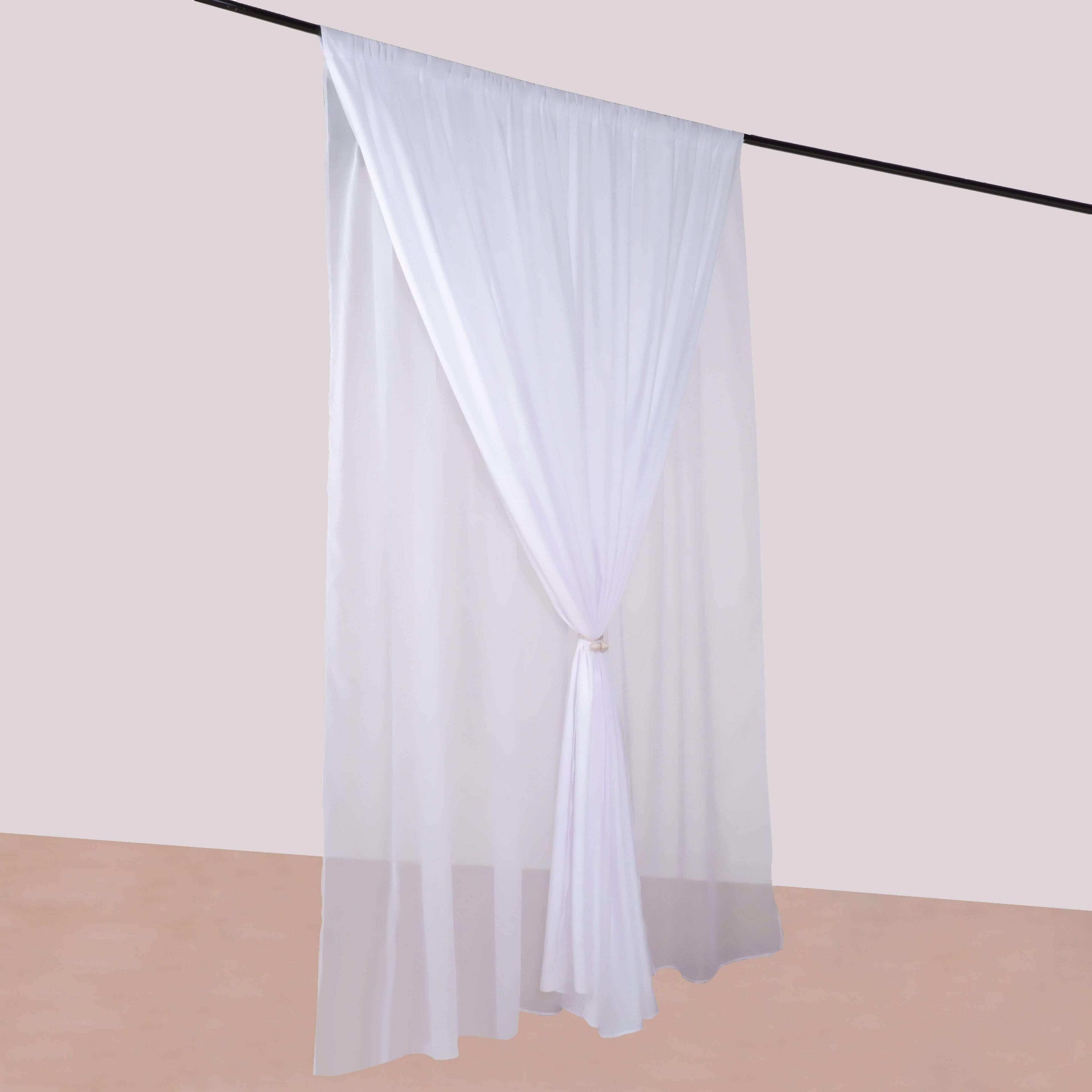 White Chiffon Polyester Event Curtain Drapes, Dual Layer Divider Backdrop Curtain Panels with Rod Pockets - 10ftx10ft - Bell Racket Store