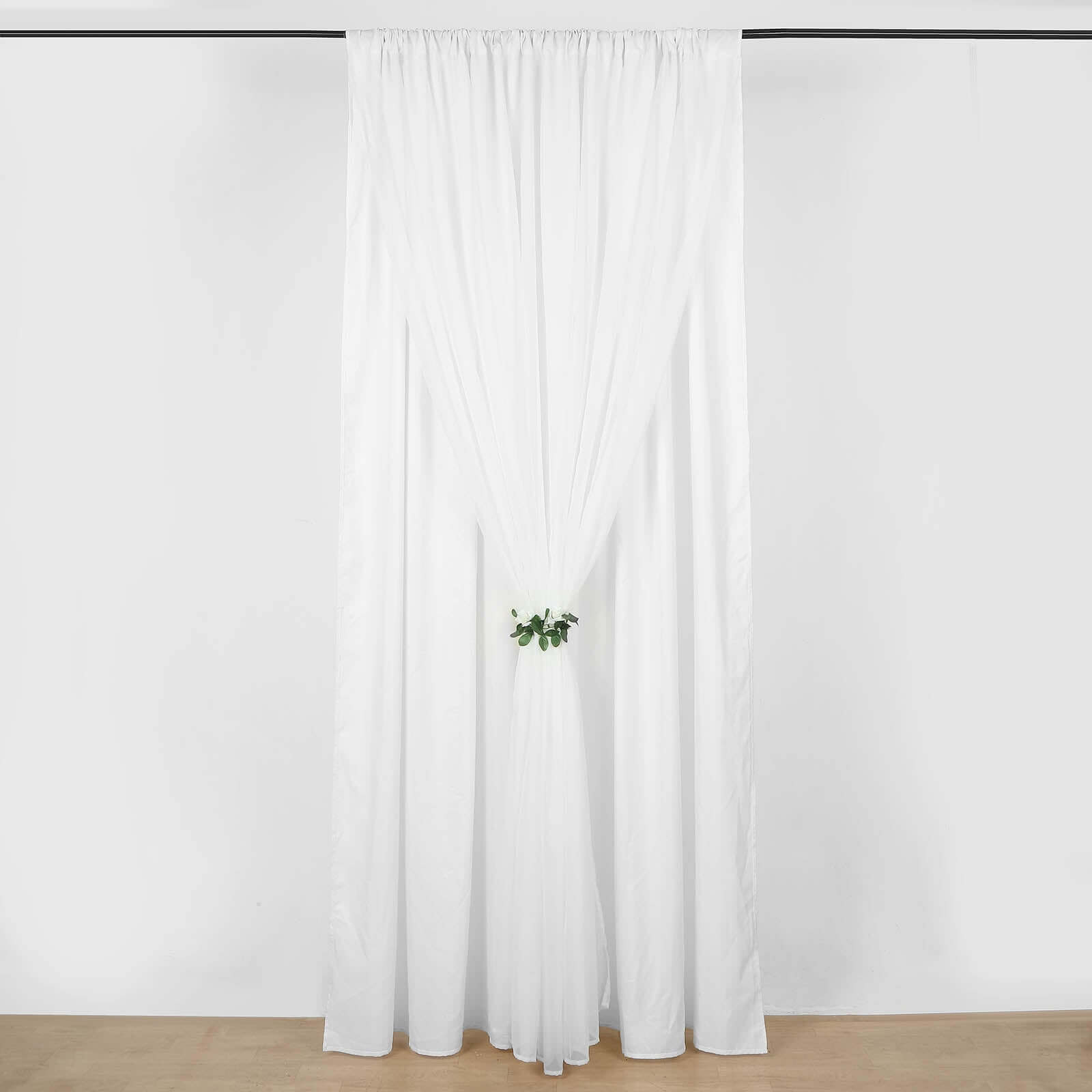 White Chiffon Polyester Event Curtain Drapes, Dual Layer Divider Backdrop Curtain Panels with Rod Pockets - 10ftx10ft - Bell Racket Store