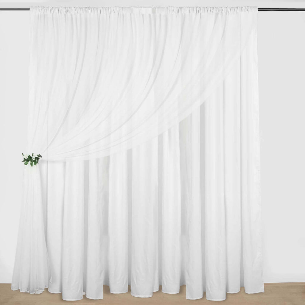 White Chiffon Polyester Event Curtain Drapes, Dual Layer Divider Backdrop Curtain Panels with Rod Pockets - 10ftx10ft - Bell Racket Store