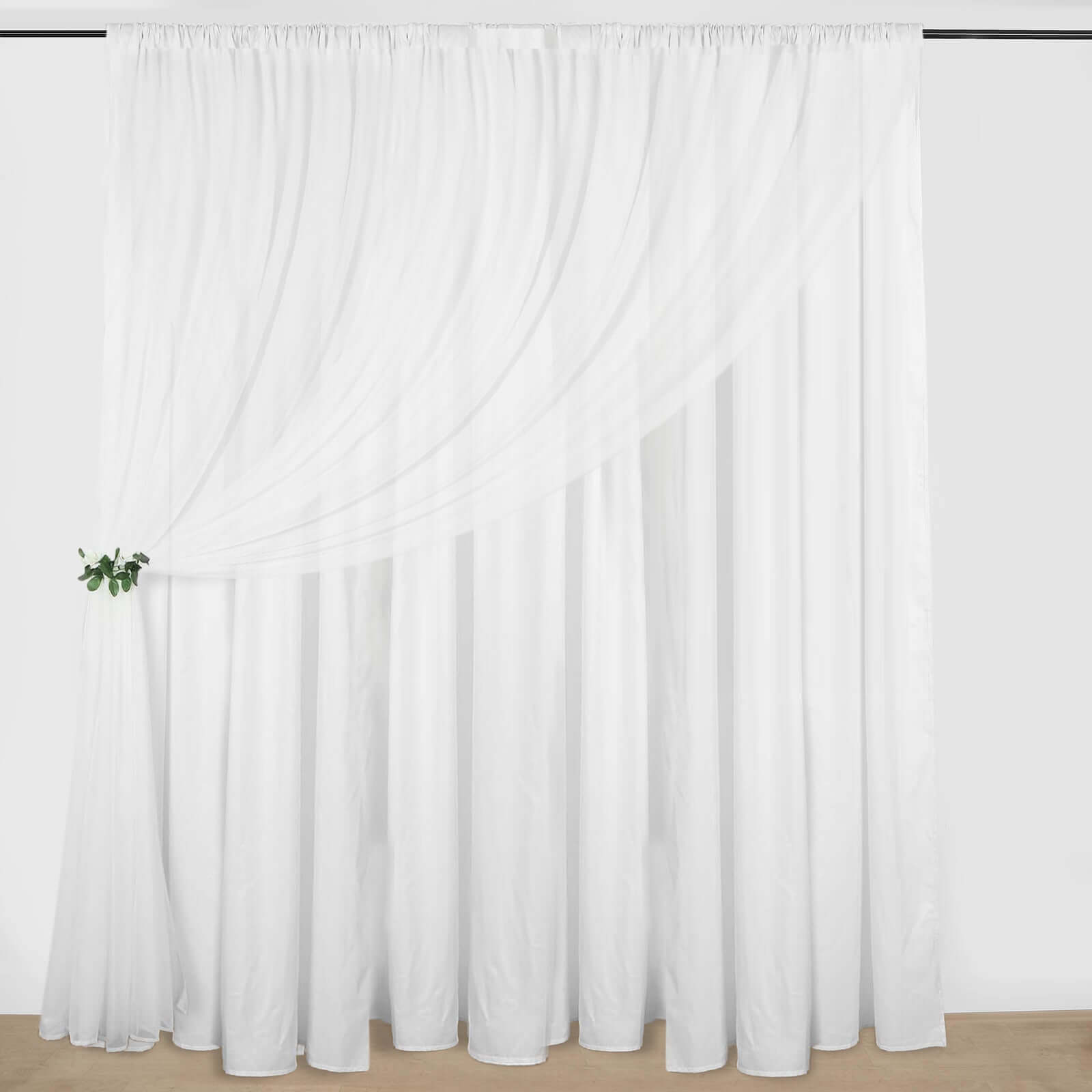 White Chiffon Polyester Event Curtain Drapes, Dual Layer Divider Backdrop Curtain Panels with Rod Pockets - 10ftx10ft - Bell Racket Store