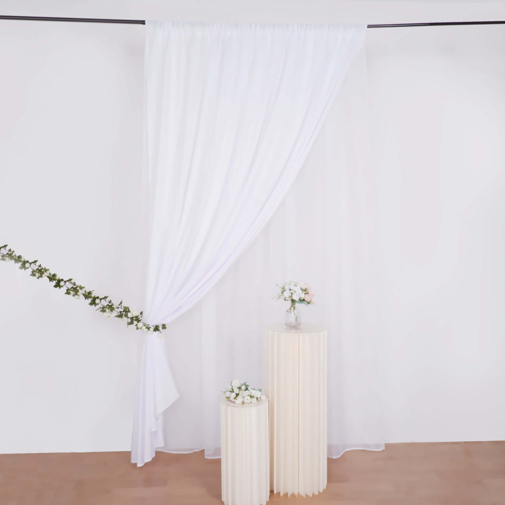 White Chiffon Polyester Event Curtain Drapes, Dual Layer Divider Backdrop Curtain Panels with Rod Pockets - 10ftx10ft - Bell Racket Store