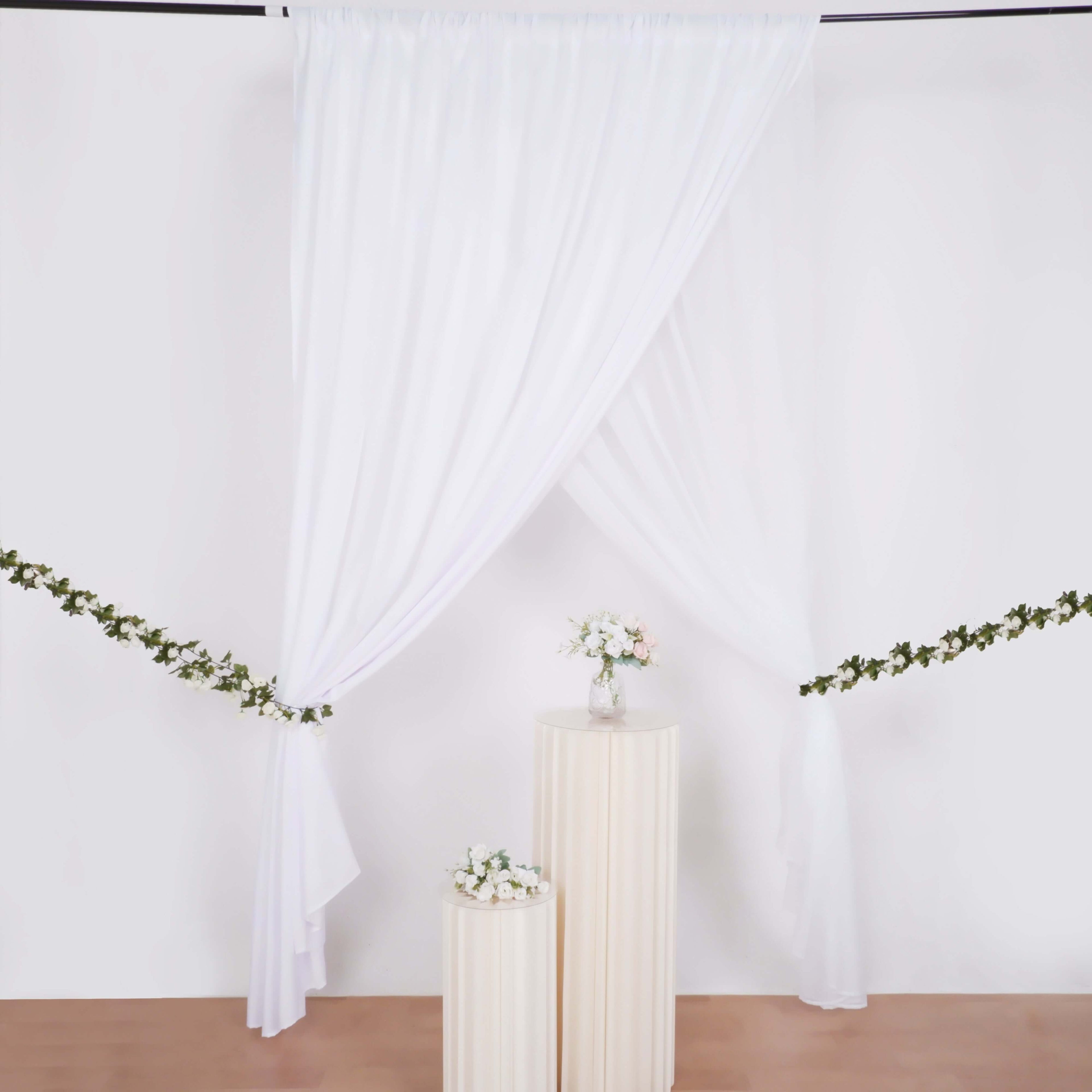 White Chiffon Polyester Event Curtain Drapes, Dual Layer Divider Backdrop Curtain Panels with Rod Pockets - 10ftx10ft - Bell Racket Store