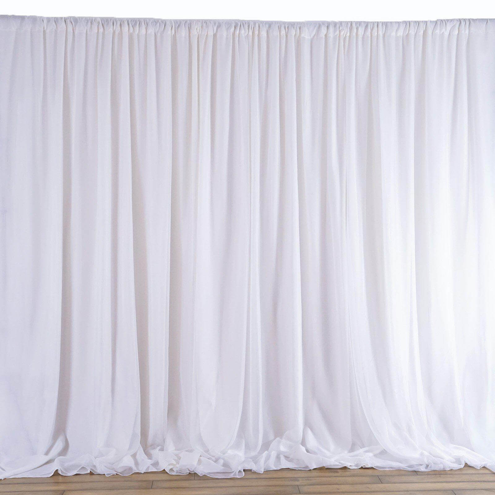 White Chiffon Polyester Event Curtain Drapes, Dual Layer Divider Backdrop Event Panels with Rod Pockets - 20ftx10ft - NestOCart