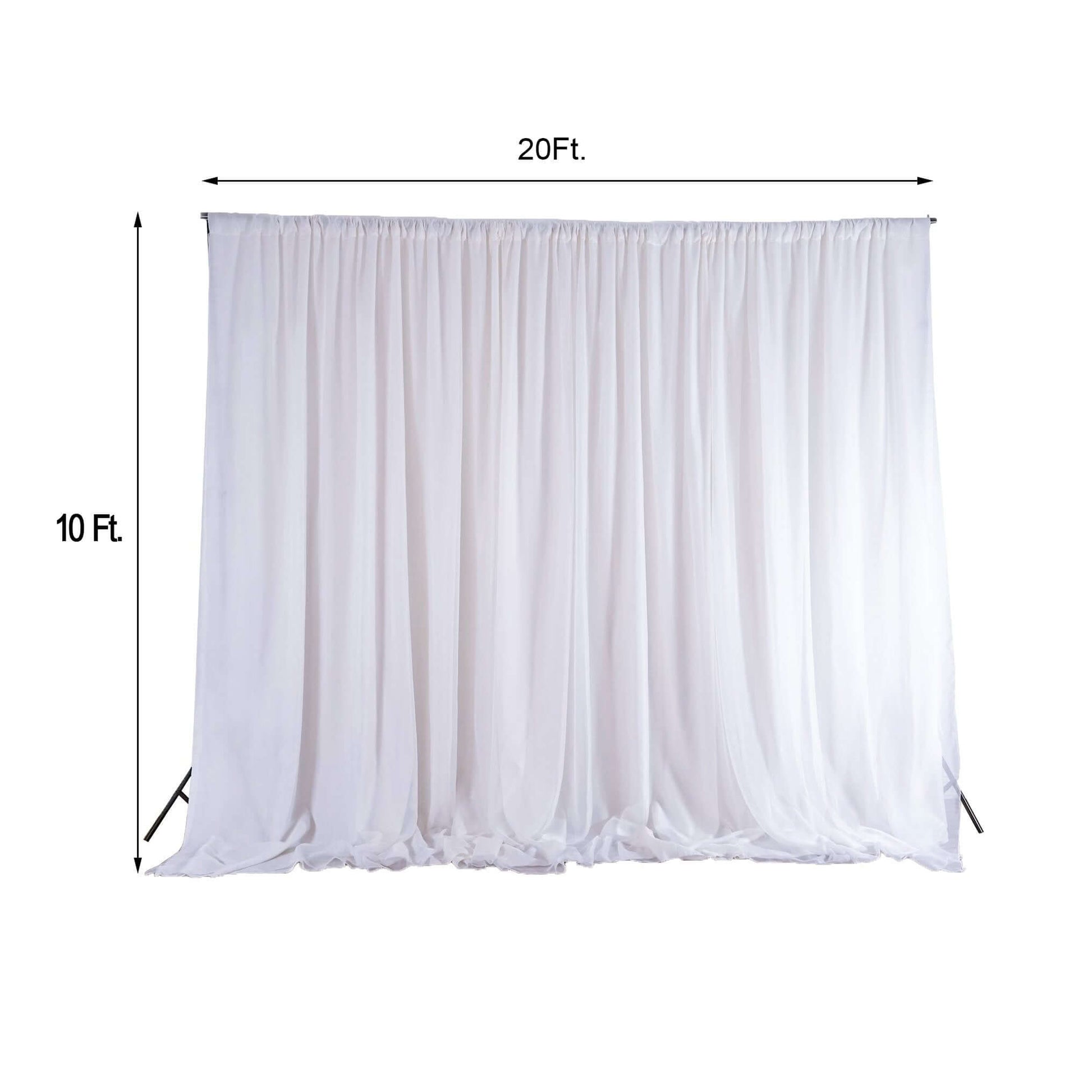 White Chiffon Polyester Event Curtain Drapes, Dual Layer Divider Backdrop Event Panels with Rod Pockets - 20ftx10ft - NestOCart