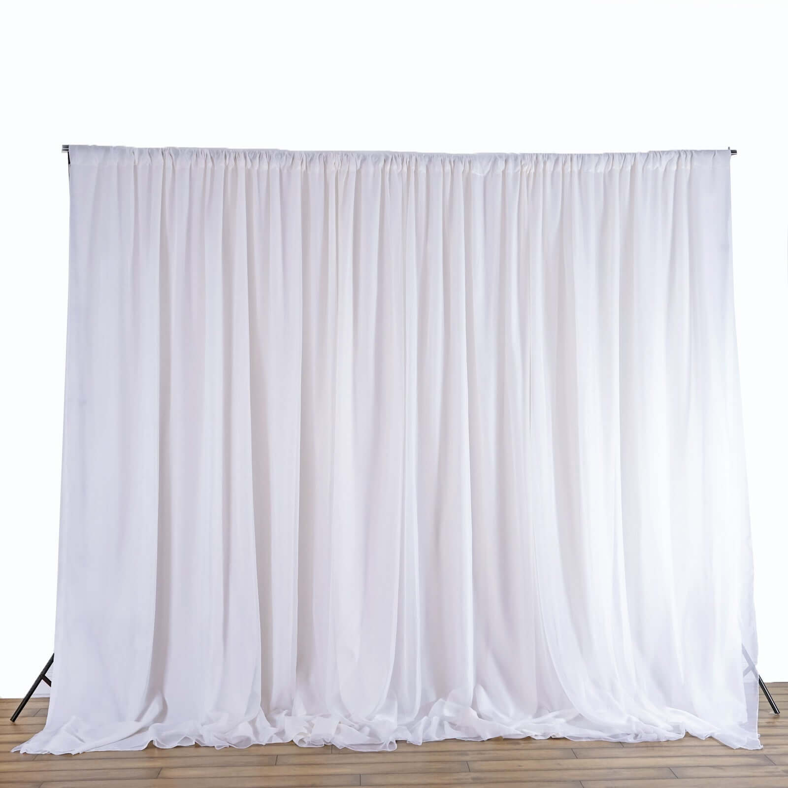 White Chiffon Polyester Event Curtain Drapes, Dual Layer Divider Backdrop Event Panels with Rod Pockets - 20ftx10ft - NestOCart