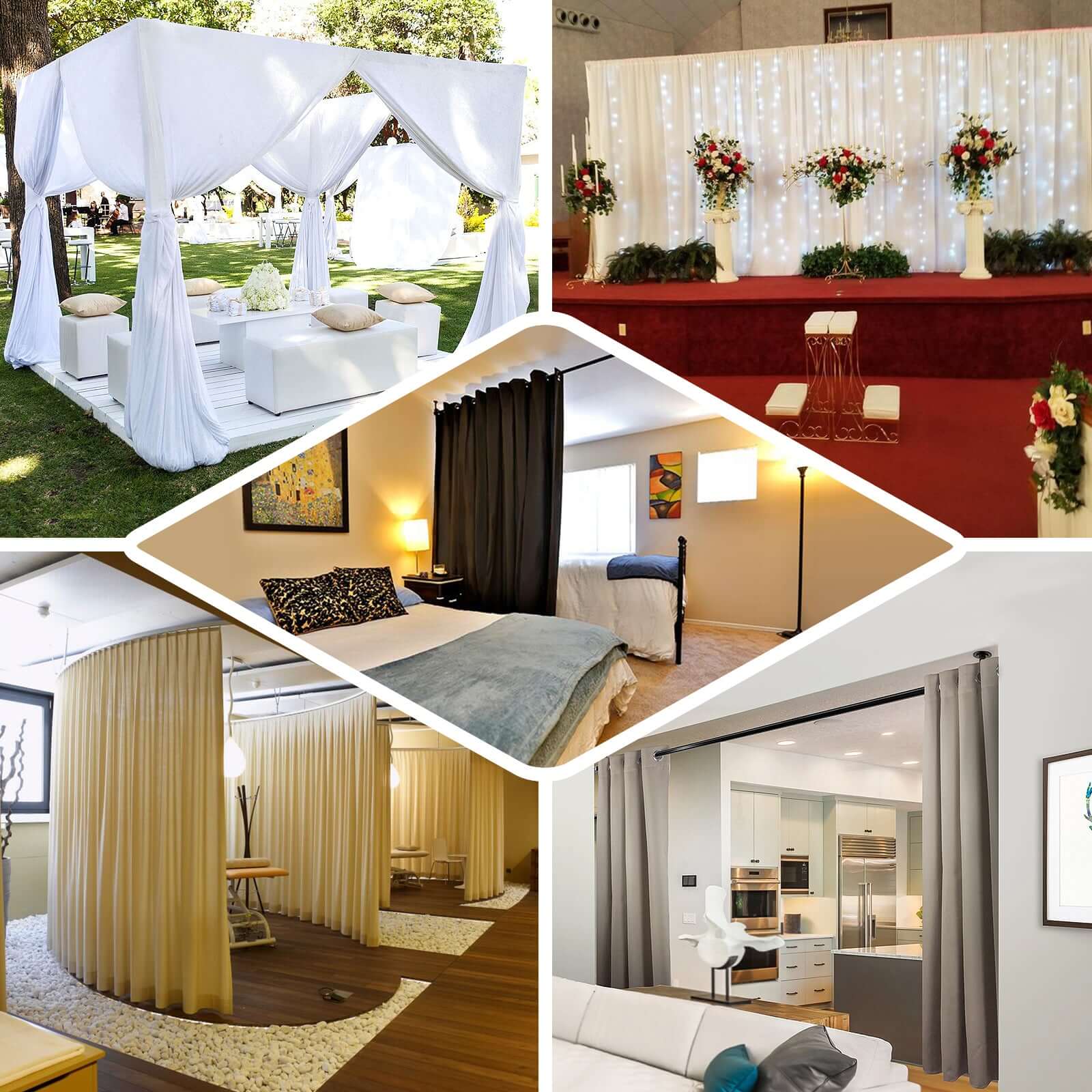 White Chiffon Polyester Event Curtain Drapes, Dual Layer Divider Backdrop Event Panels with Rod Pockets - 20ftx10ft - NestOCart