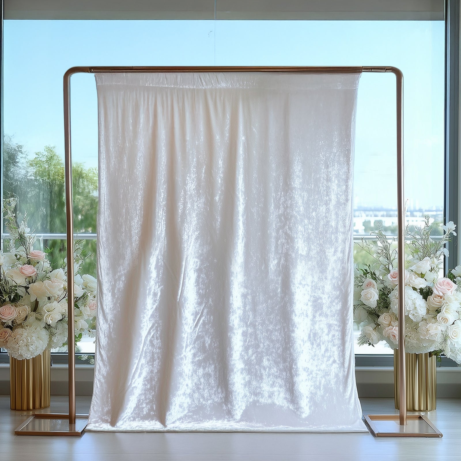 White Crushed Velvet Backdrop Curtain â€“ 5ft x 10ft Event Drape with Rod Pocket, Privacy Panel for Photo Booths & Events - Bell Racket Store