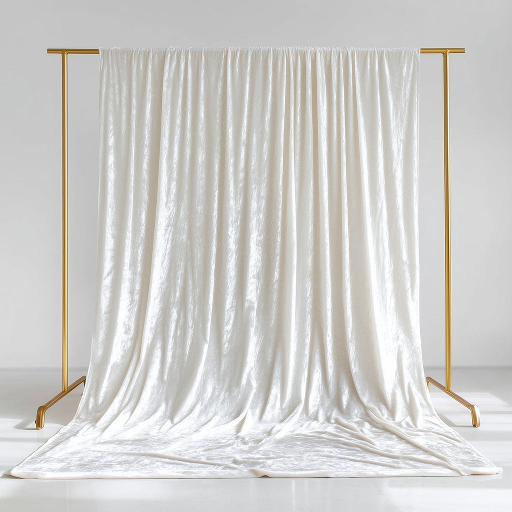 White Crushed Velvet Backdrop Curtain â€“ 5ft x 14ft Event Drape with Rod Pocket, Privacy Panel for Photo Booths & Events - Bell Racket Store