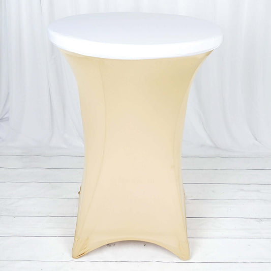 Spandex Table Top Cover White Fitted Cocktail Topper - Wrinkle-Free Event Decor