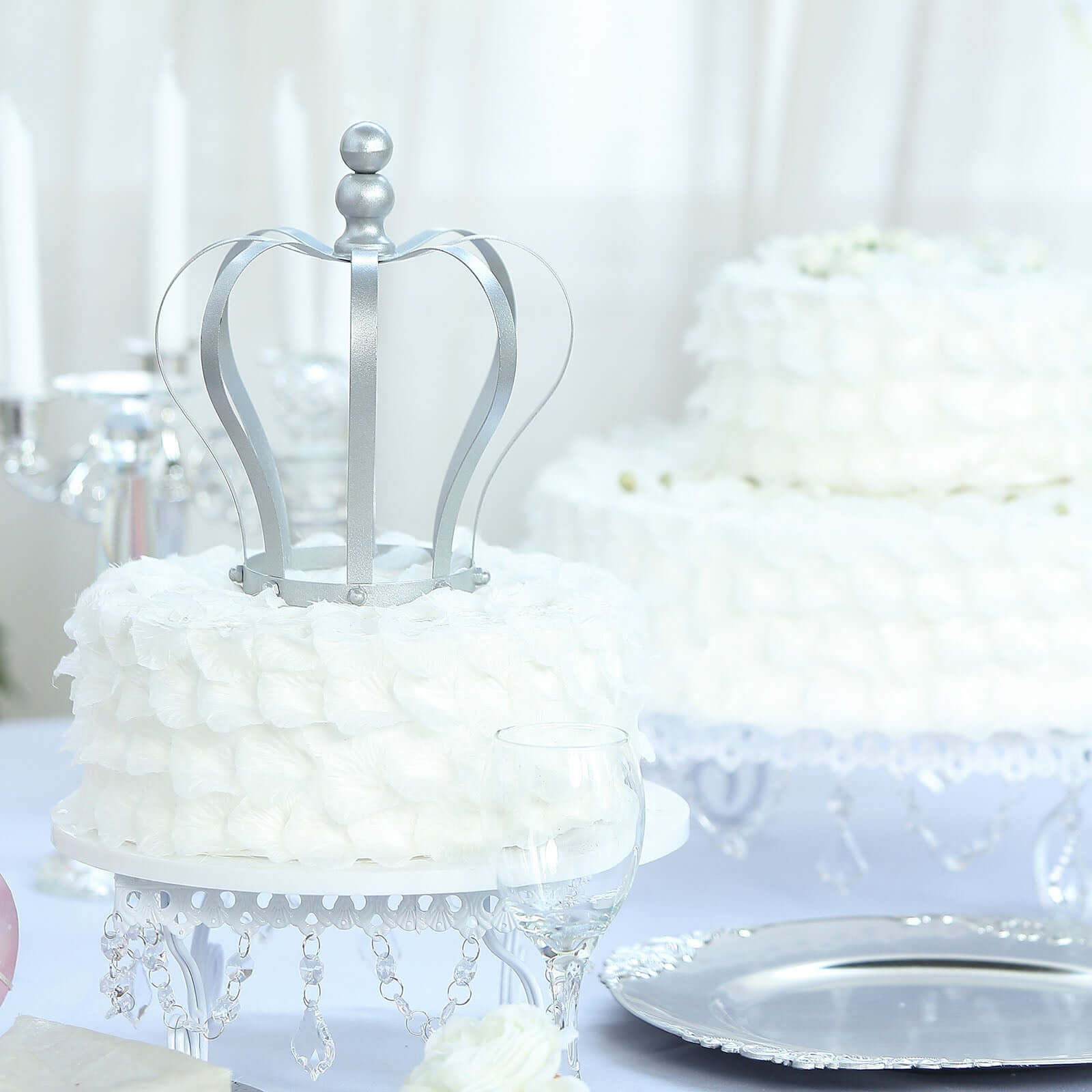 Metal Royal Crown Cake Topper Silver - Sophisticated Wedding Cake Centerpiece Decor for Themed Events 9"