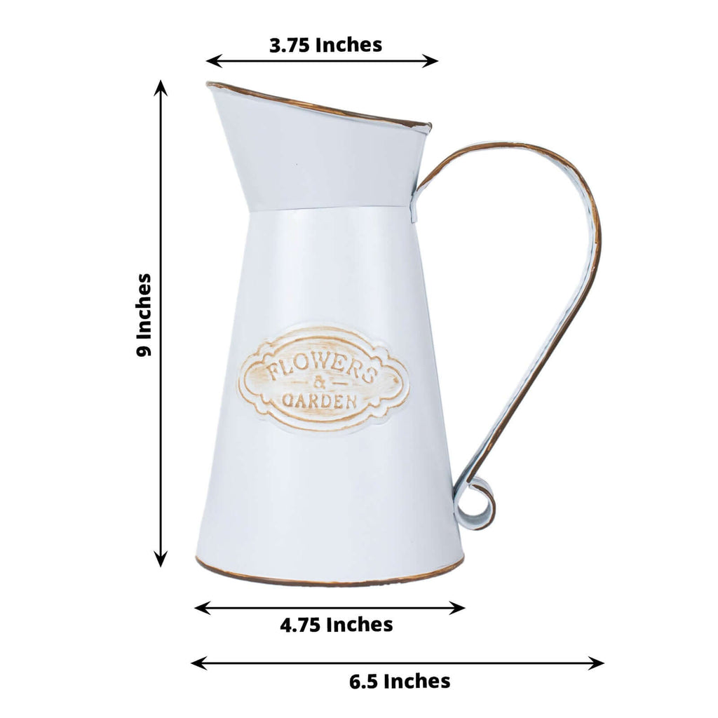 Metal Garden Water Pitcher Rustic Milk Jug Design - Shabby Chic Decorative Flower Vase 9"