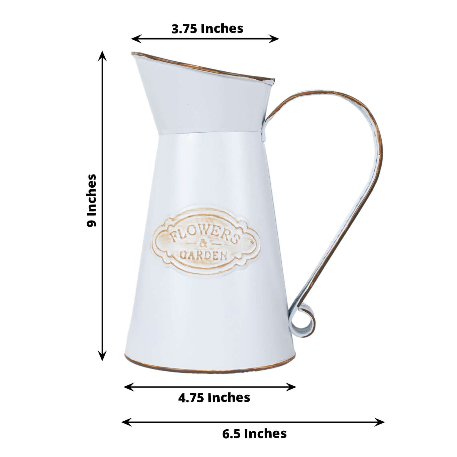 Metal Garden Water Pitcher Rustic Milk Jug Design - Shabby Chic Decorative Flower Vase 9"