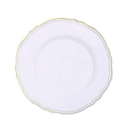 10-Pack Plastic Dinner Plates in White with Gold Scalloped Rim - Disposable Party Plates 9"