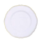 10-Pack Plastic 10" Dinner Plates in White with Gold Scalloped Rim - Disposable Large Party Plates for Upscale Events & Banquets