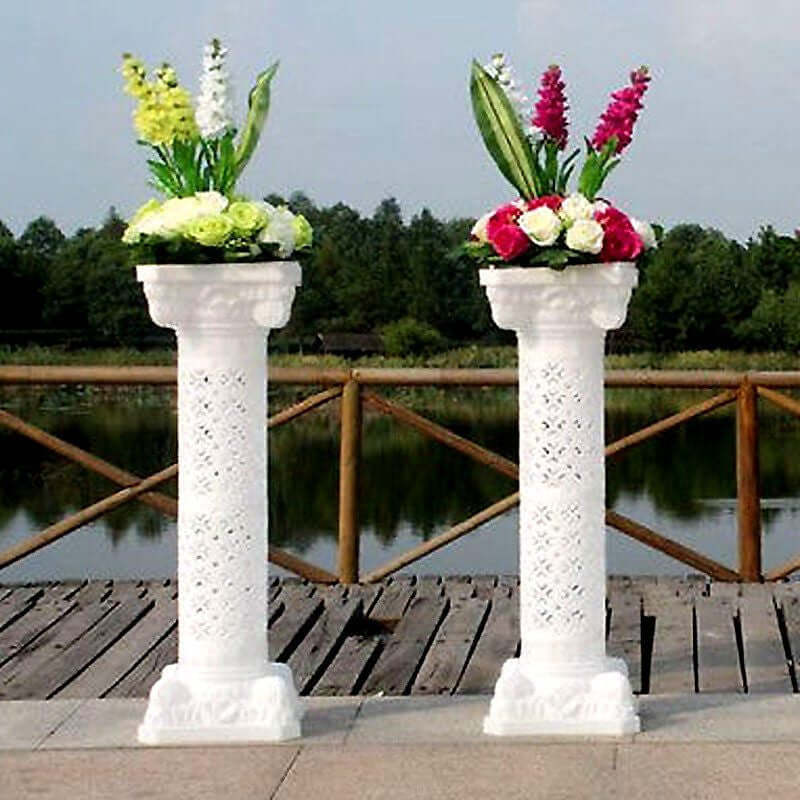 4 Pack 42" White Height Adjustable Artistic Venetian Roman Wedding Inspired Pedestal Column Plant Stand - PVC