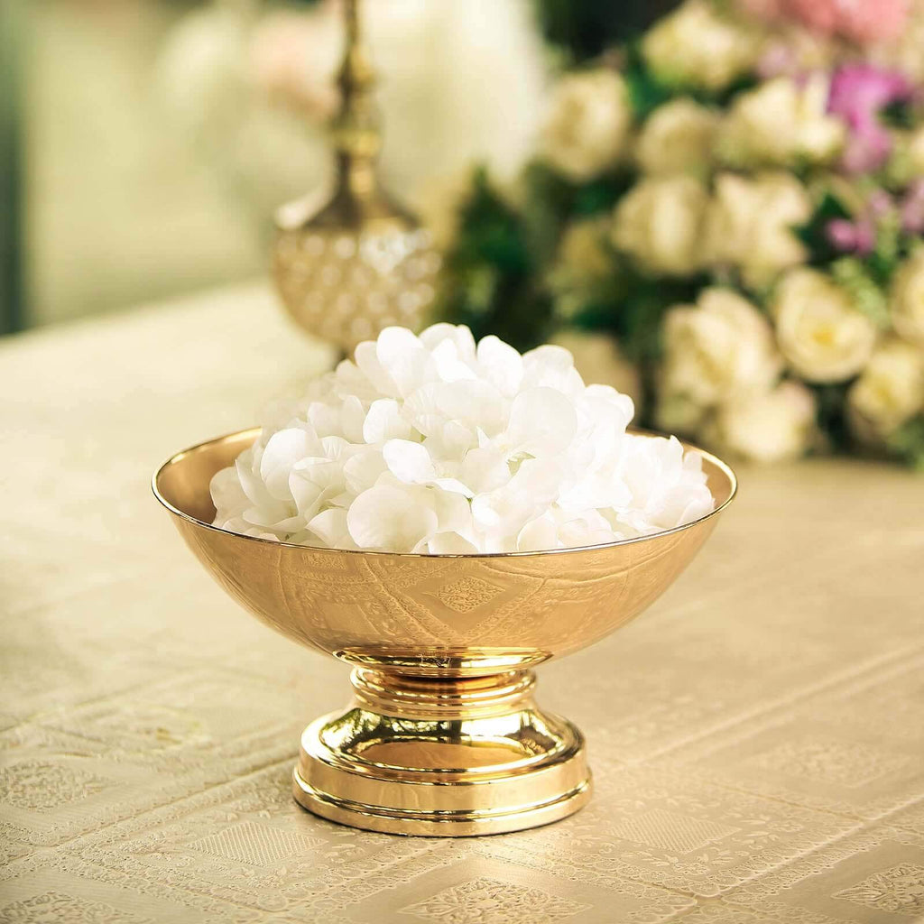 Metal Pedestal Flower Pot Round Design Gold - Floating Candle Bowl and Display Dish 12"