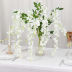 5 Pack 44" Silk Hanging Wisteria Flower Garland Vines in White, 3 Strands in 1 Bush