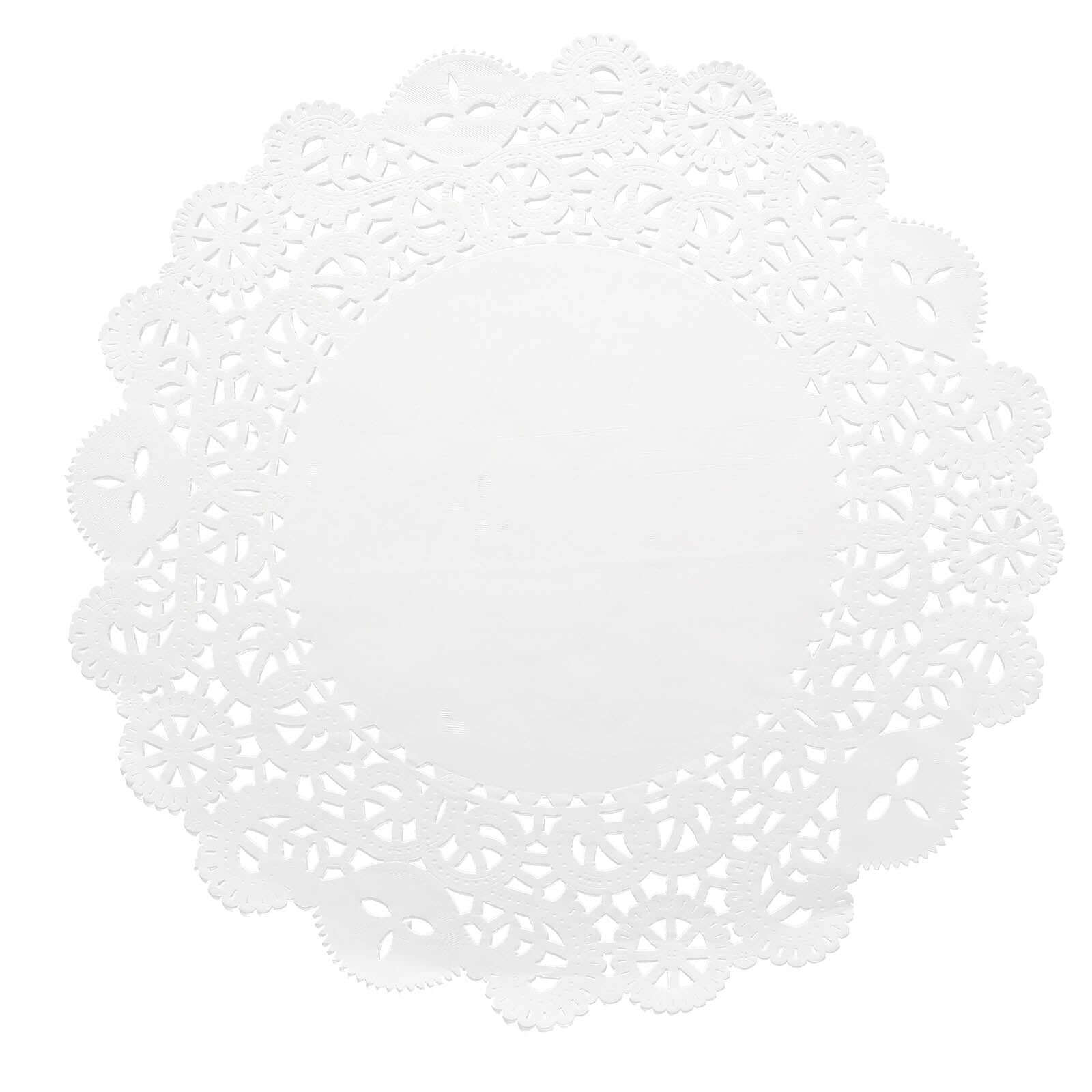 100 Pcs Paper 14" Round Placemats in White - Food Grade Lace Paper Doilies for Dessert Display & Table Decor