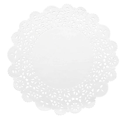 100 Pcs Paper 14" Round Placemats in White - Food Grade Lace Paper Doilies for Dessert Display & Table Decor