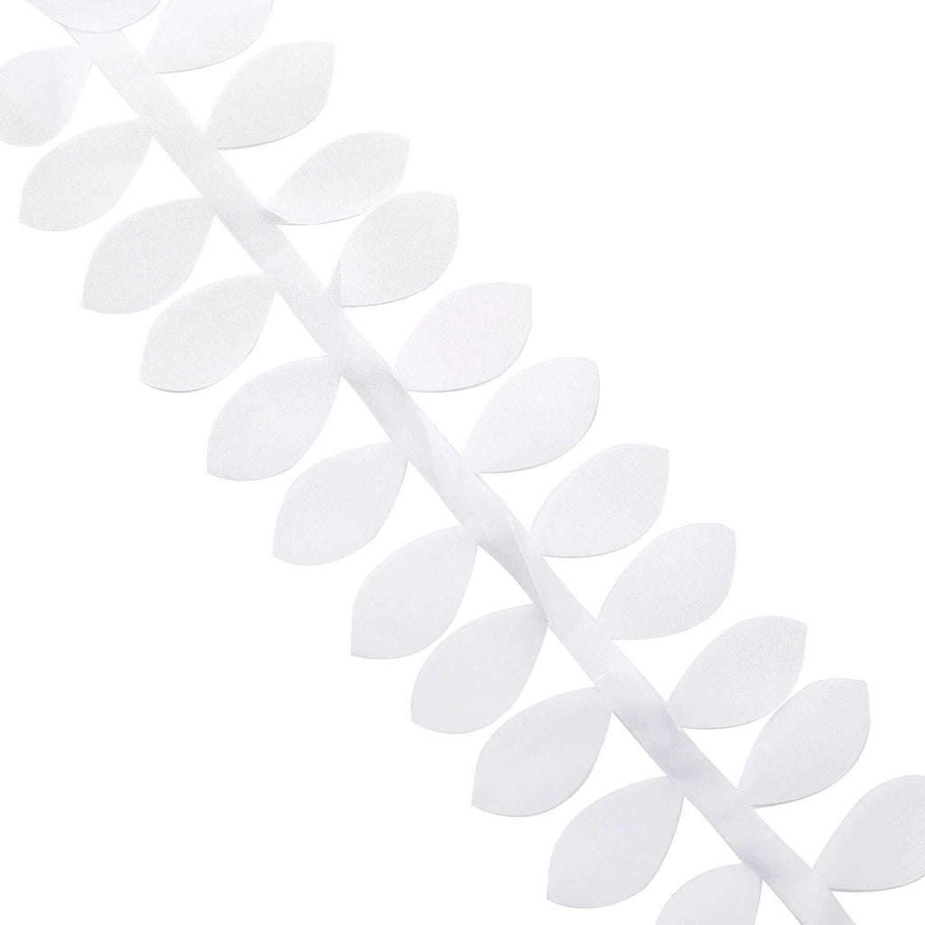Taffeta Ribbon Sash with 4" Leaf Petal Design White 50ft - Sophisticated Artificial Fabric Garland for Events