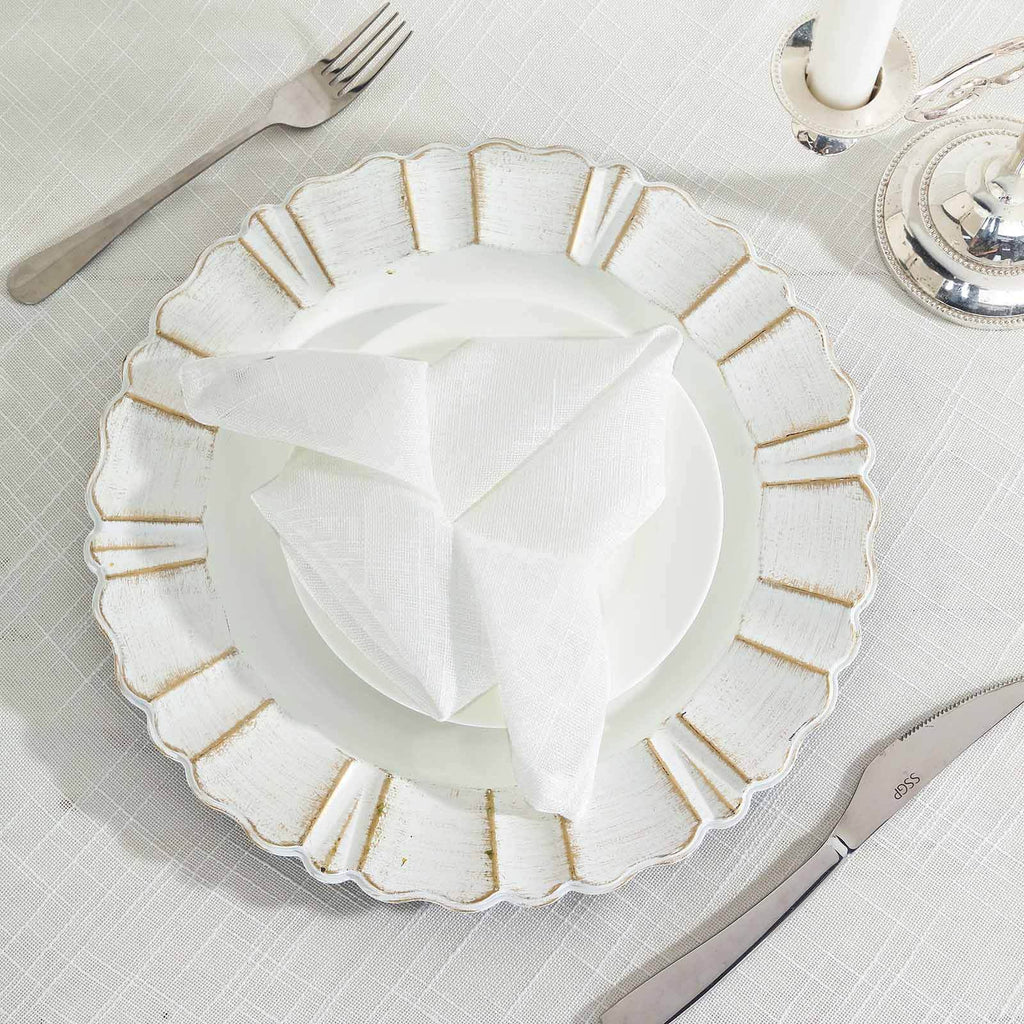 5 Pack Faux Linen 20"x20" Napkins White - Slubby Textured & Wrinkle Resistant Cloth Napkins for Rustic Boho Tablescapes