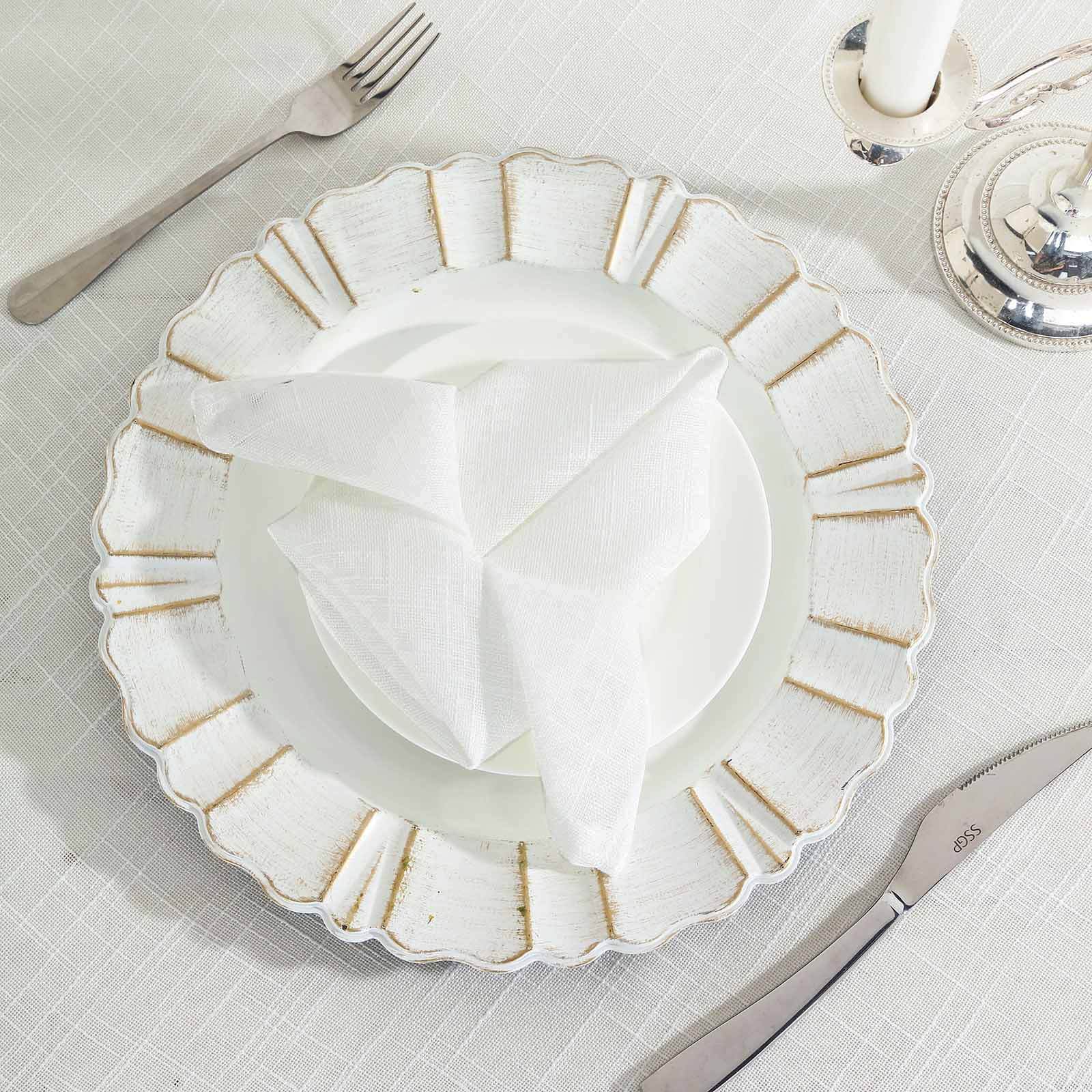 5 Pack Faux Linen 20"x20" Napkins White - Slubby Textured & Wrinkle Resistant Cloth Napkins for Rustic Boho Tablescapes