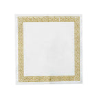 25 Pack Linen-Like Paper 5"x5" Napkins White with Gold Greek Key Design - Hygienic Disposable Airlaid Party Napkins