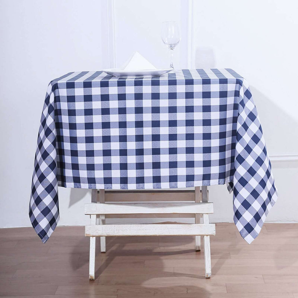 Polyester 54"x54" Table Overlay Square Tablecloth White/Navy Blue - Checkered Buffalo Plaid Design for Casual Table Settings