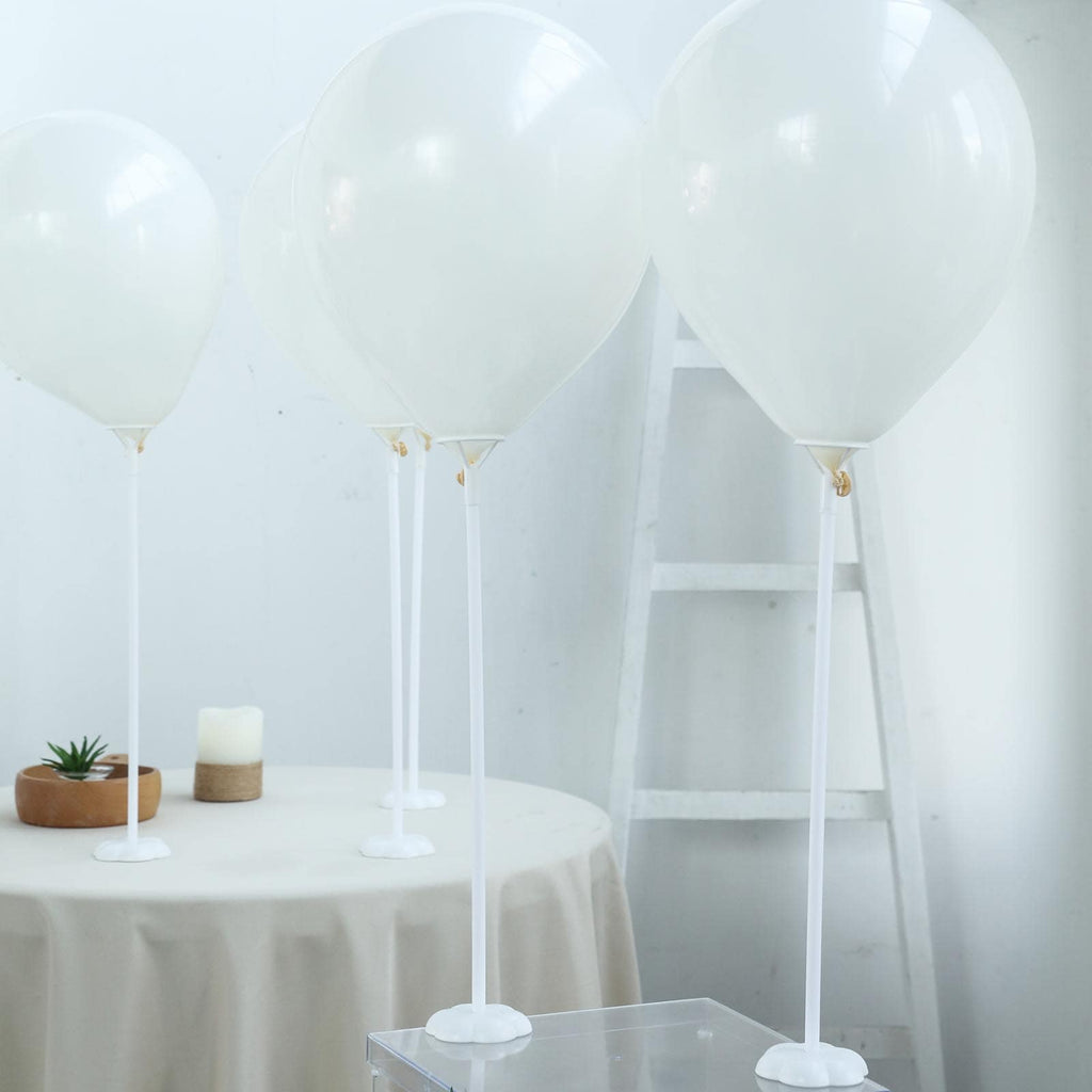 5 Pack White Balloon Centerpieces Holder with Floral Base, Table Top Balloon Stand Stick Kit - 17"