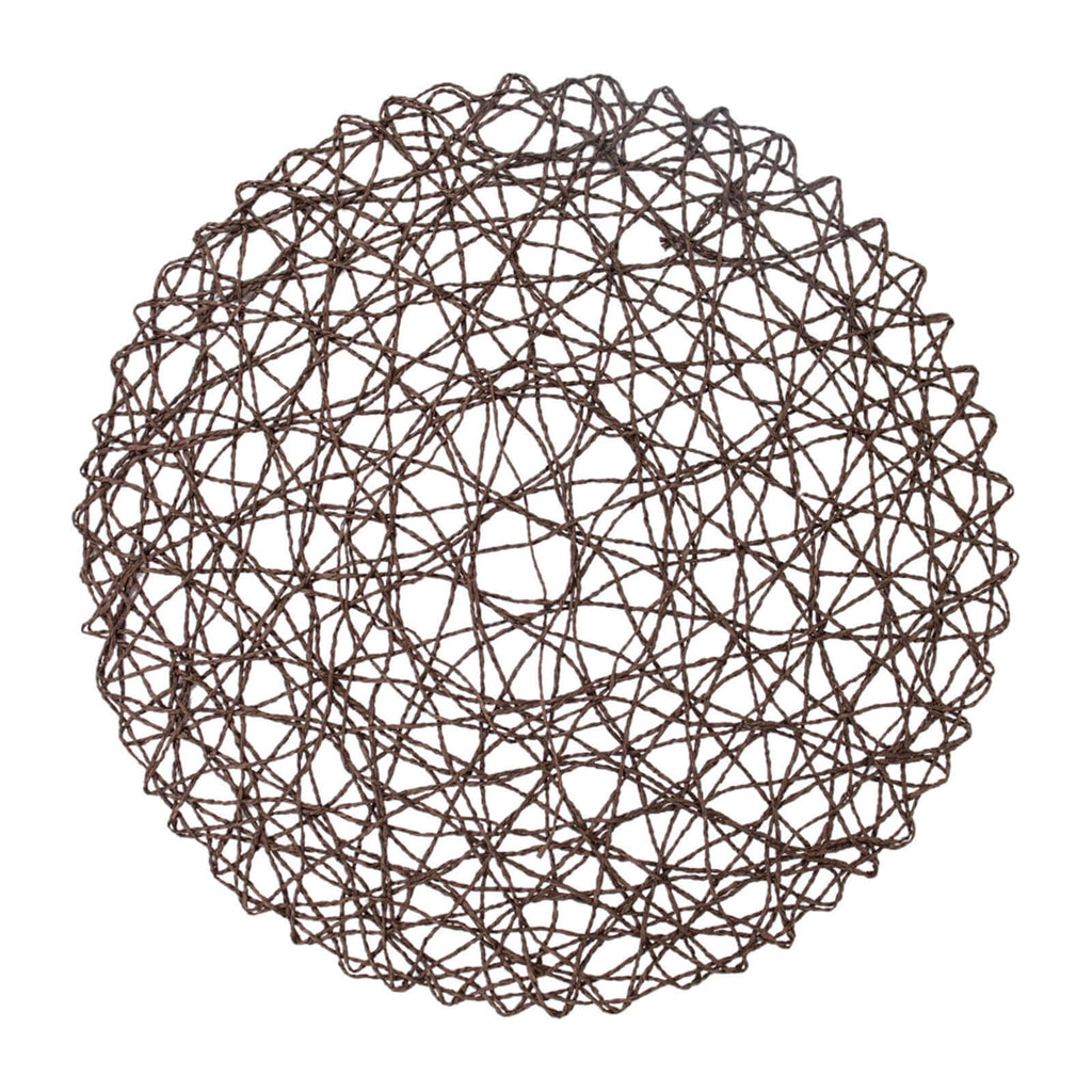 6-Pack Table Placemats Woven Fiber Design Dark Brown Round - Disposable Mats for Dining and Events 15"